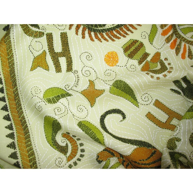 Hermes 2008 Anis/Green Carre Kantha Cashmere Shawl 140, as New! - poupishop
