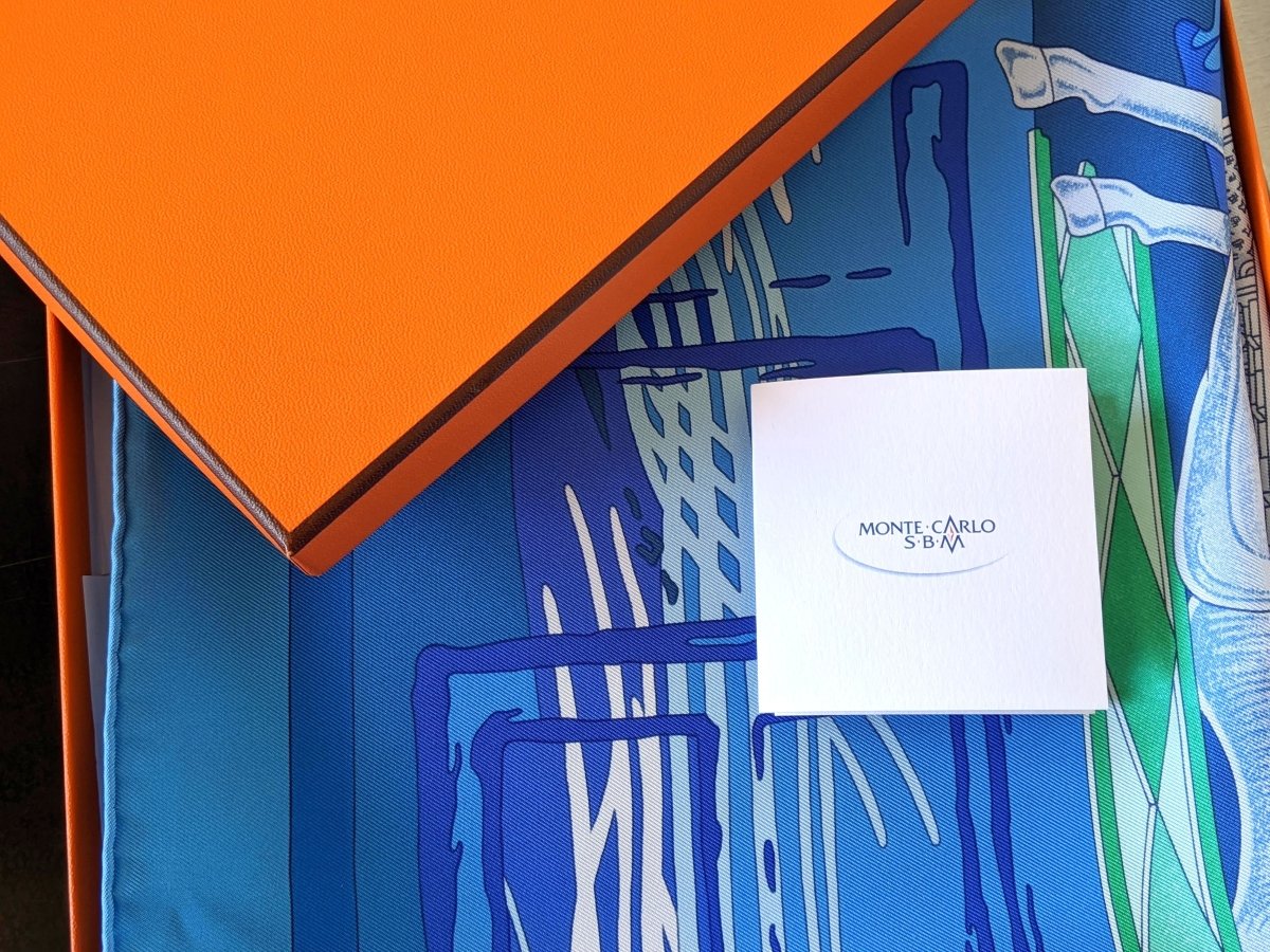 Hermes 2008 Bleu Special Issue MONTE CARLO for SOCIETE DES BAINS DE MER by Joachim Metz Twill 90, Box with small SBM card! - poupishop