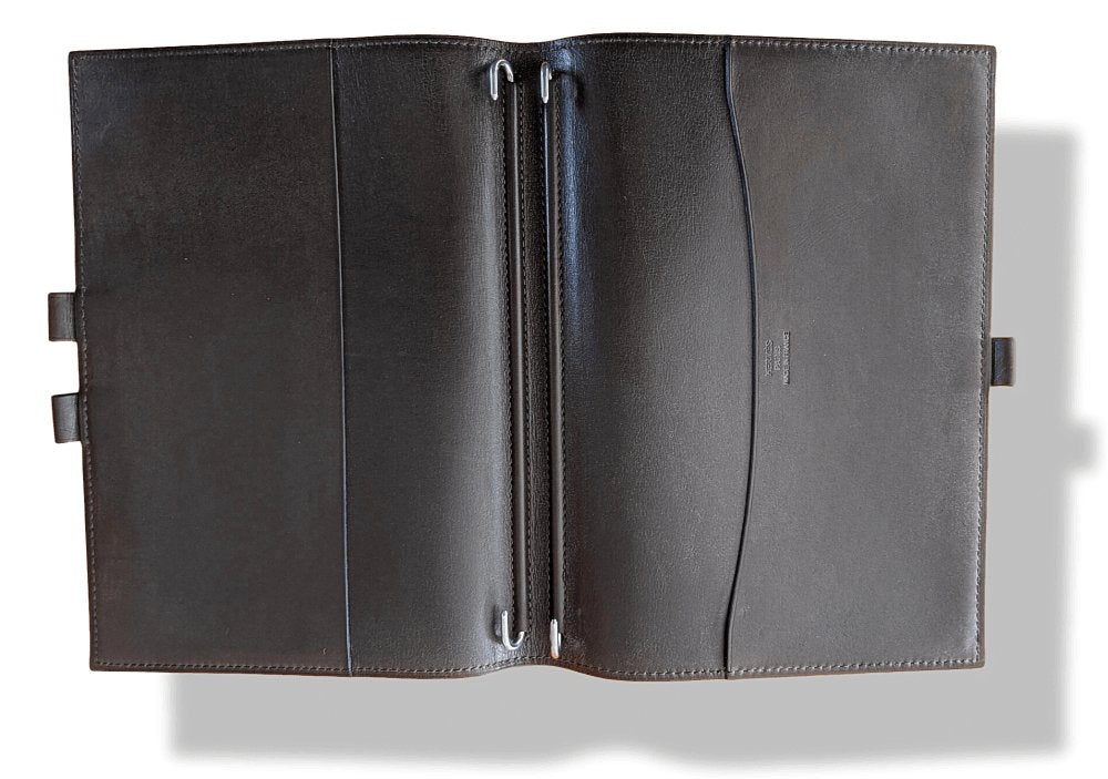 Hermes 2008 Chocolate Barenia Calfskin Cover GLOBE-TROTTER 2 PINS with Silver Pen, BNWTIB!