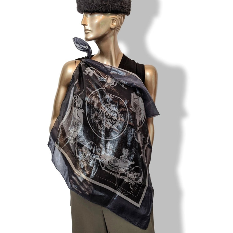 Hermes 2008 Dark Blue Black Grey Special Issue Iridescent Glam Ex Libris 70% Silk Scarf 70 cm