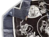 Hermes 2008 Dark Blue Black Grey Special Issue Iridescent Glam Ex Libris 70% Silk Scarf 70 cm