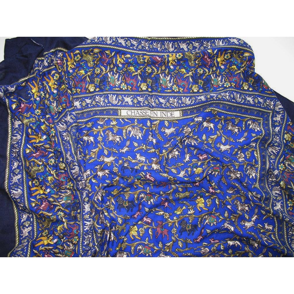 Hermes Blue Chasse en Inde Shawl 140