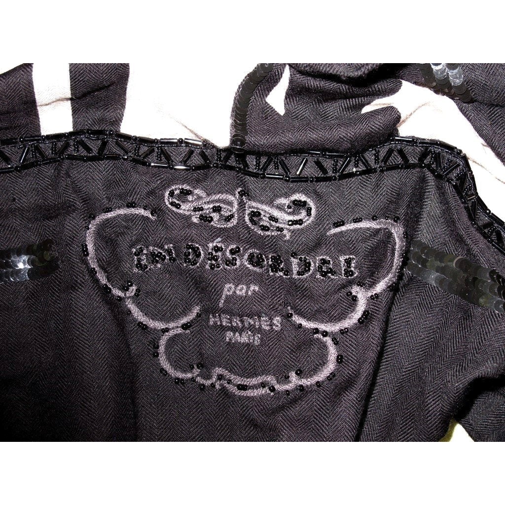 Hermes 2008 Exceptional Black Brides de Gala en Desordre Cashmere Shawl 140 - poupishop