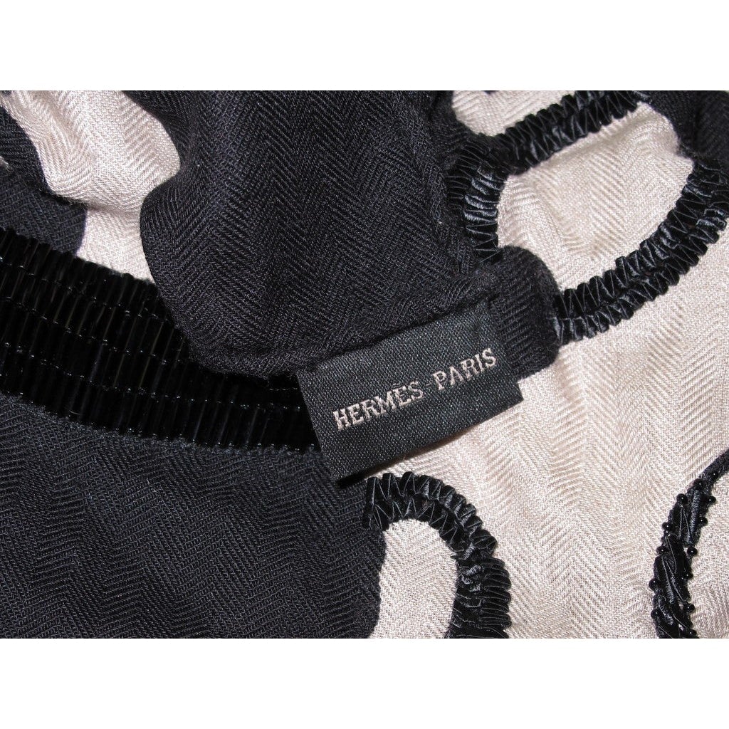 Hermes 2008 Exceptional Black Brides de Gala en Desordre Cashmere Shawl 140 - poupishop