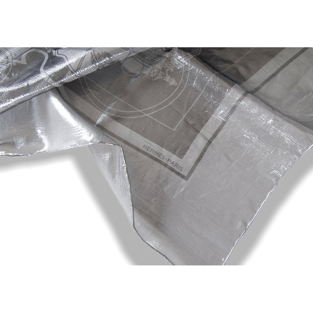 Hermes Silver 'Glam' Ex Libris 70% Silk 70 cm 