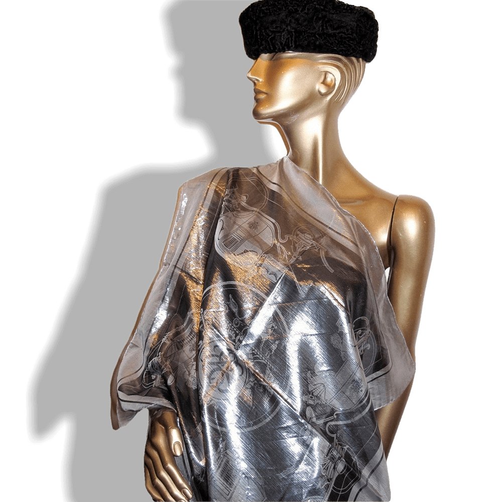 Hermes Silver 'Glam' Ex Libris 70% Silk 70 cm 