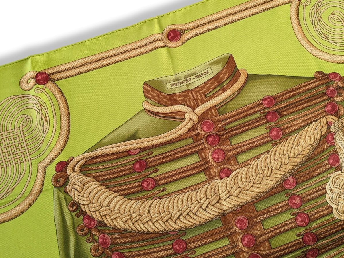 Hermes 2008 Vert Anis BRANDEBOURG by Caty Latham Vintage Silk 70 cm