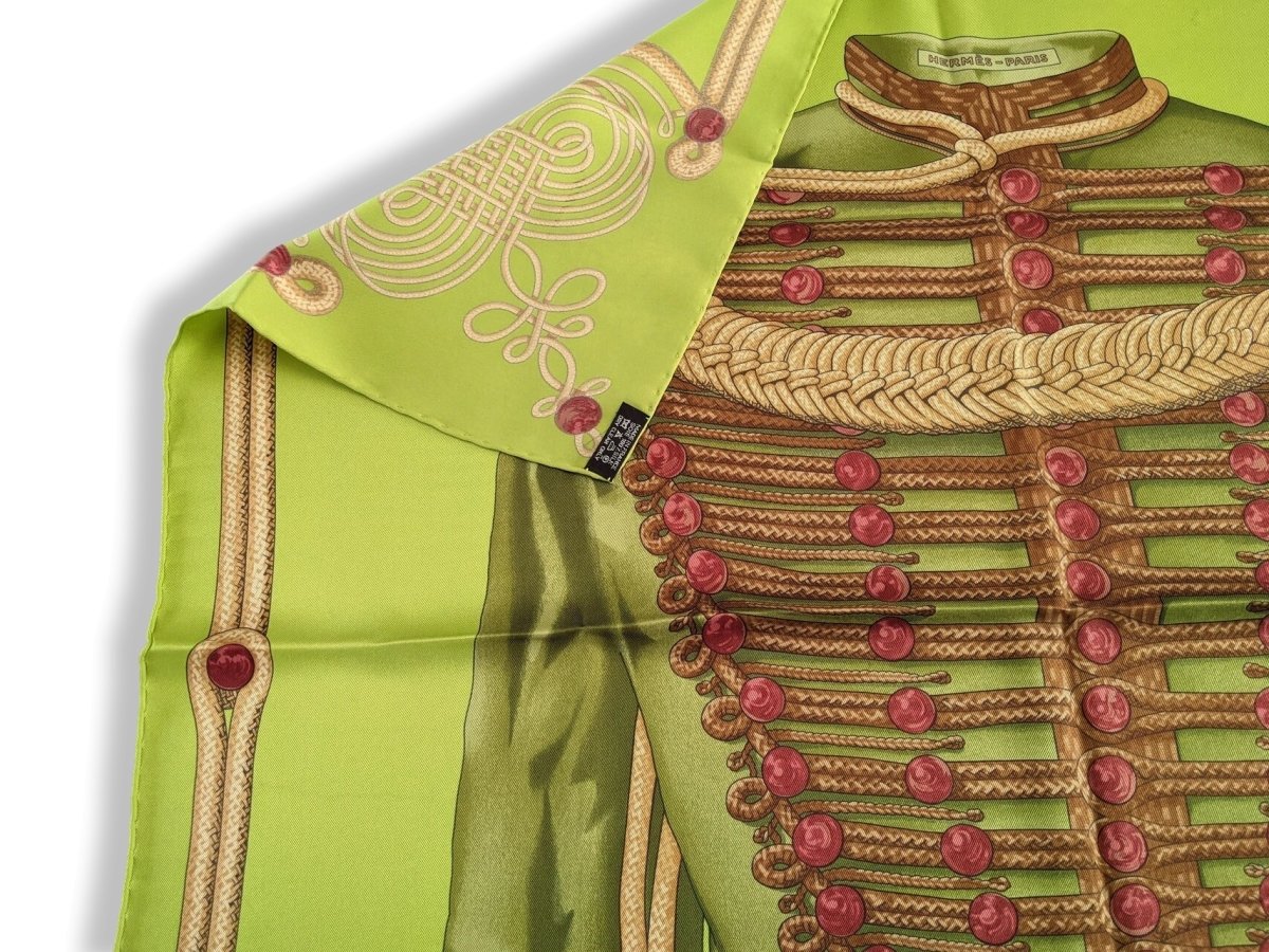 Hermes 2008 Vert Anis BRANDEBOURG by Caty Latham Vintage Silk 70 cm