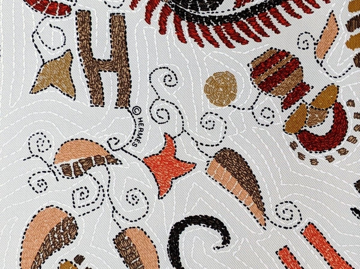 Copie de Hermes 2008 White/Red/Pumpkin Carre KANTHA Indian's Patterns Twill 90, NIB!