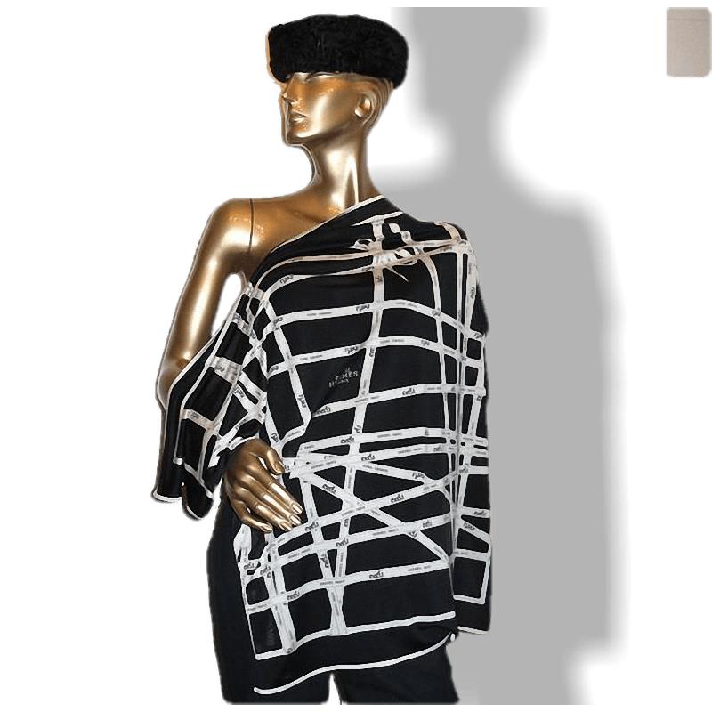 Hermes 2009 Black & White Bolduc Jersey Fluide 90cm, New! - poupishop