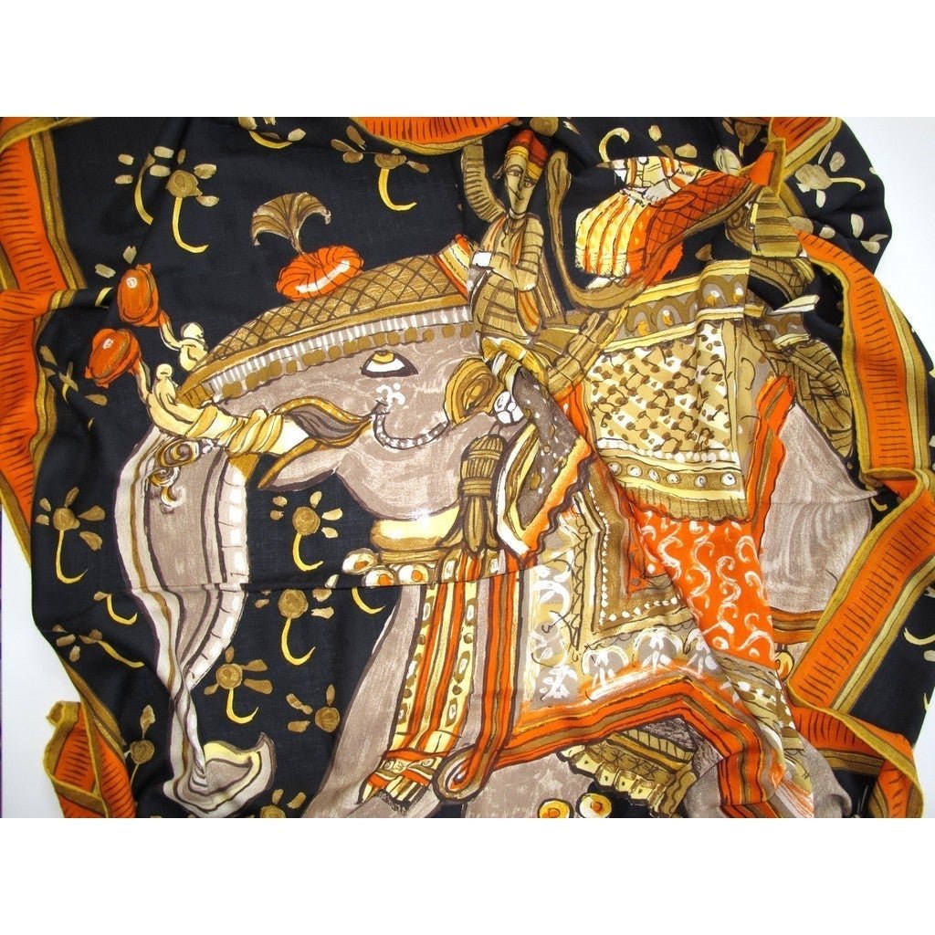 Hermes 2009 Black Orange Beloved India Shawl GM Box Grail New!
