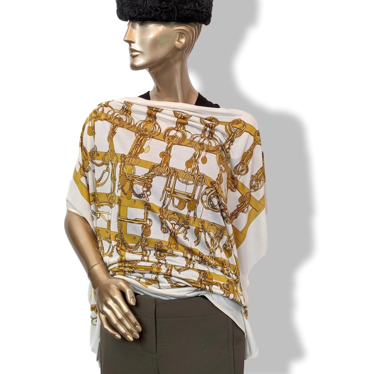 Hermes 2009 Blanc/Or MORS & FILETS by Francoise Heron Jersey Fluide 90, New!