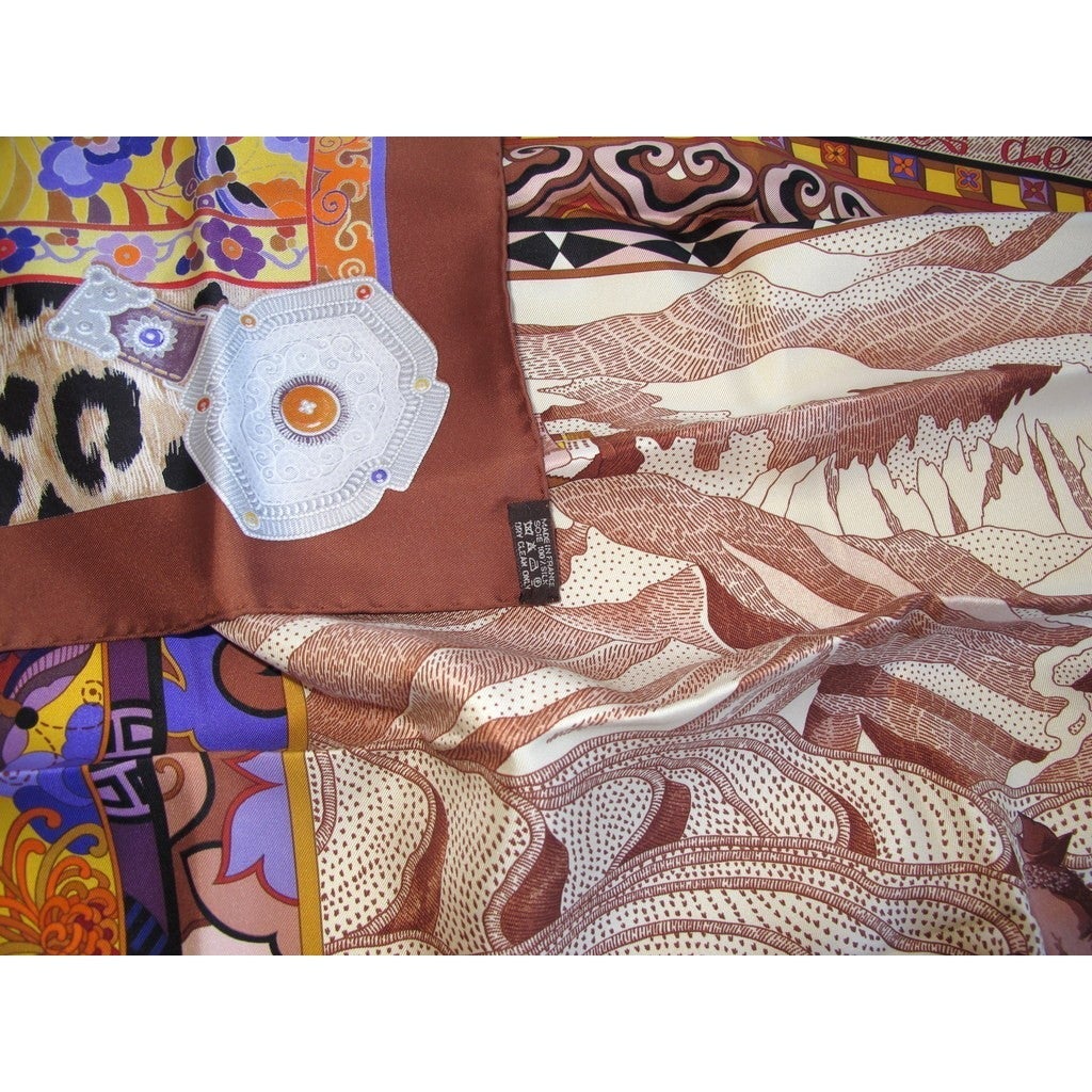 Hermes 2009 Brown/Purple Femme aux semelles de Vent Twill 90, NIB! - poupishop