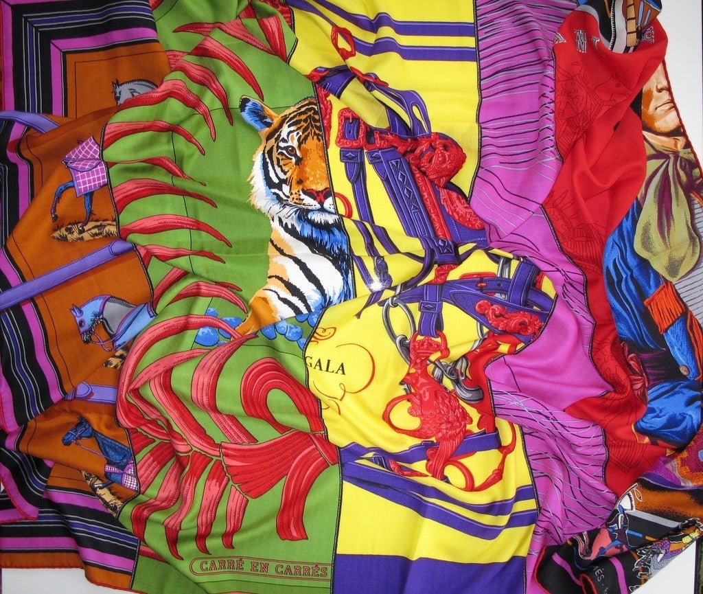 Hermes 2009 Carre en Carres by Bali Barret Concept Cashmere Shawl 140 - poupishop