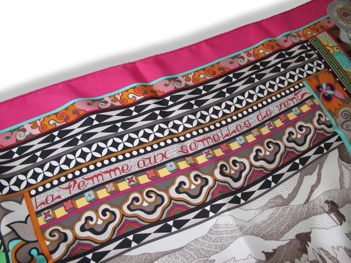 Hermes 2009 Fuchsia LA FEMME AUX SEMELLES DE VENT by Aline Honore Twill 90, Mint with Tiny Flaws!