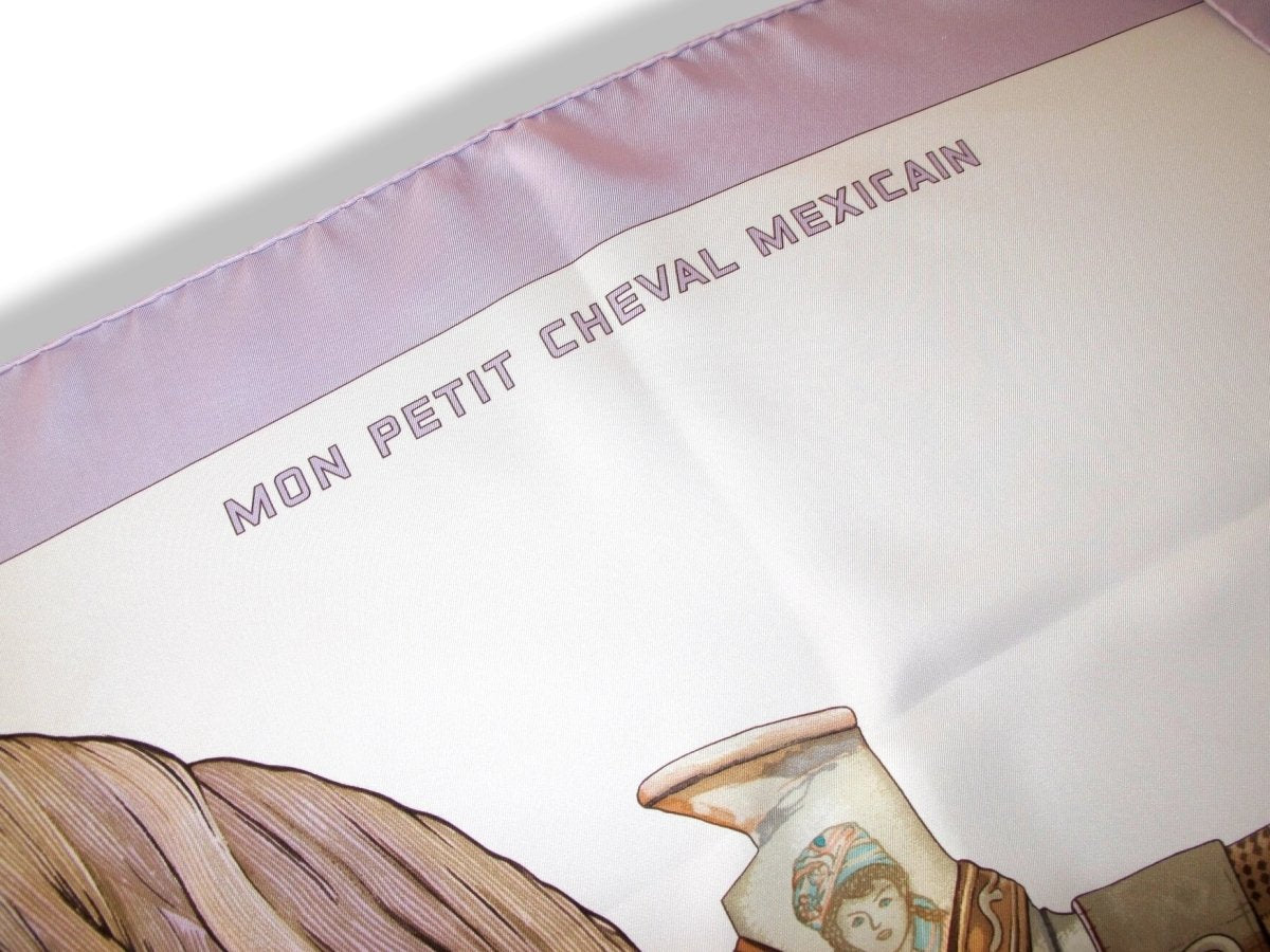 Hermes 2009 Lilas/Blanc MON PETIT CHEVAL MEXICAIN by Wlodek Kaminski Twill 90, MINT!