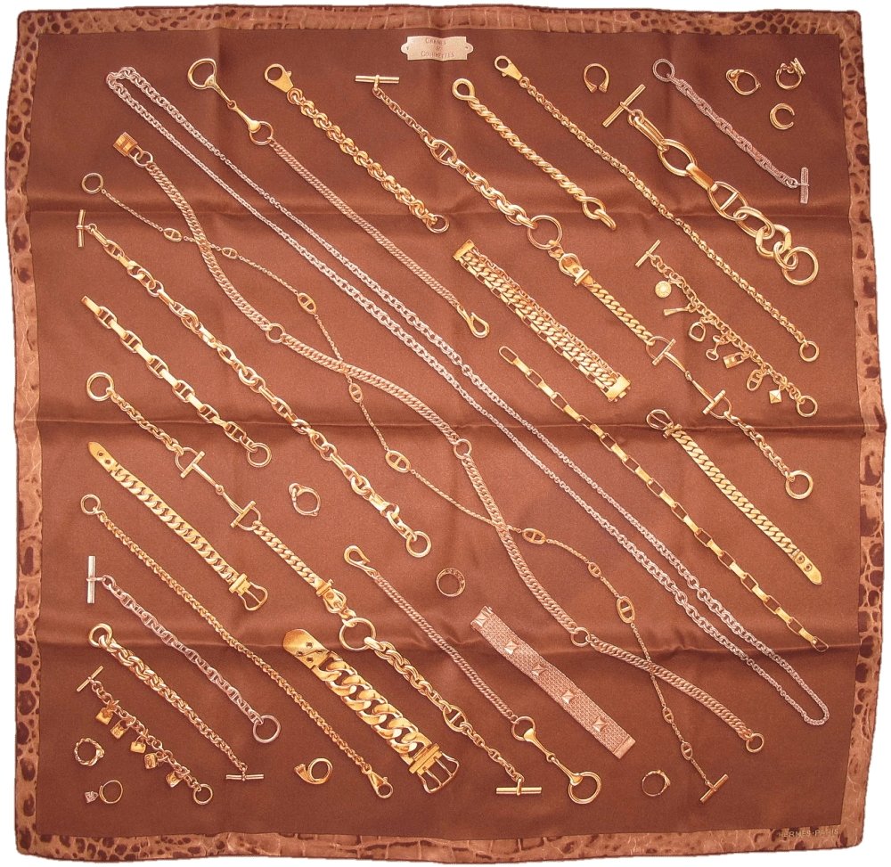 Hermes Gold Chaines et Gourmettes Vintage silk 70
