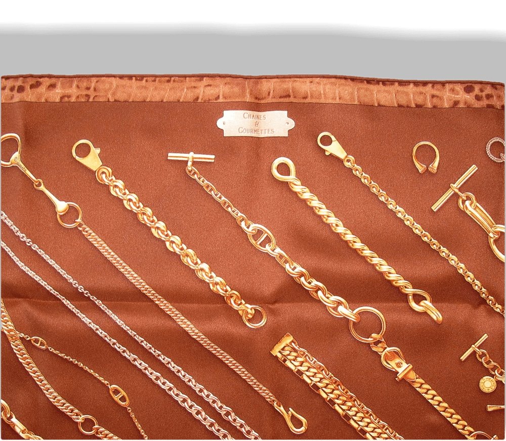 Hermes Gold Chaines et Gourmettes Vintage silk 70