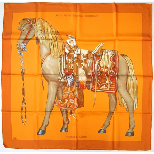 Hermes 2009 Orange Mon Petit Cheval Mexicain by Wlodek Kaminski Twill 90? NWT! - poupishop