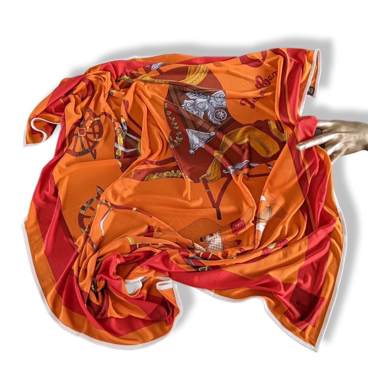 Hermes 2009 Orange/Rouge TOUT EN CARRE by Bali Barret Jersey Fluide 90, New!