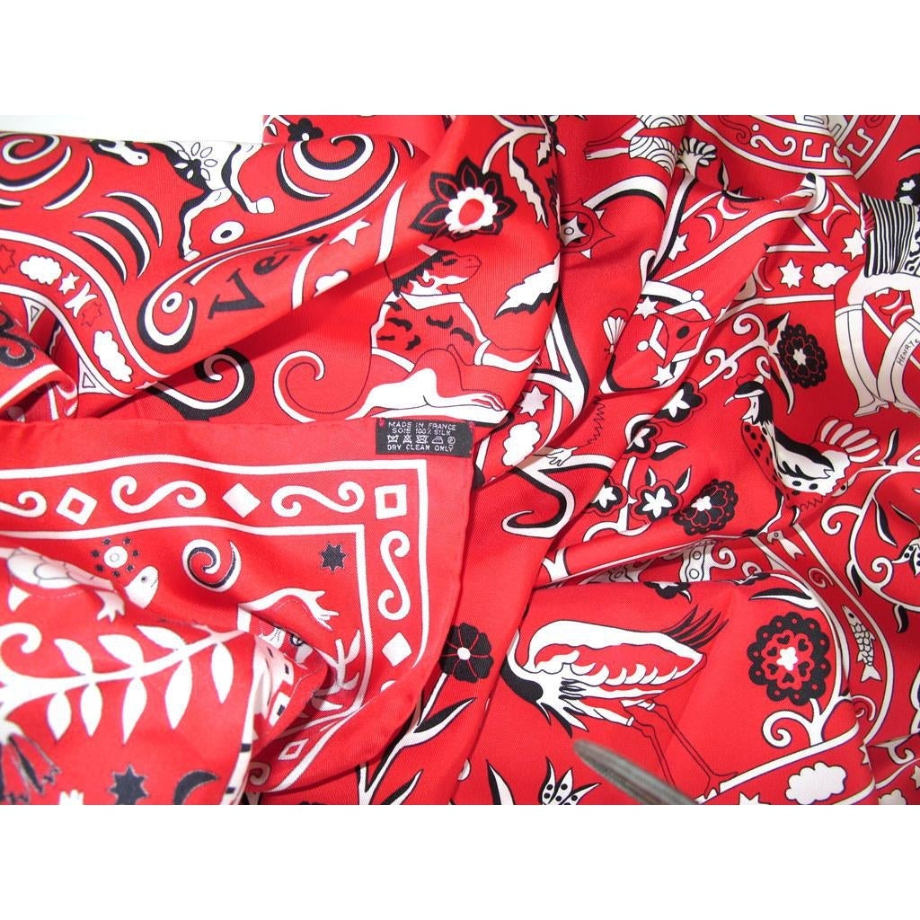 Hermes 2009 Red/White Peuple du Vent Silk Shawl 140, New! - poupishop