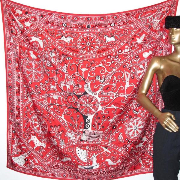 Hermes 2009 Red Peuple du Vent Bandana Shawl GM New Box!