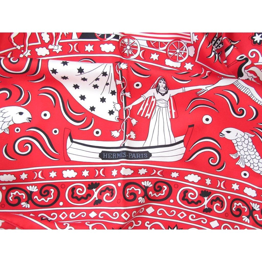 Hermes 2009 Red/White Peuple du Vent Silk Shawl 140, New! - poupishop