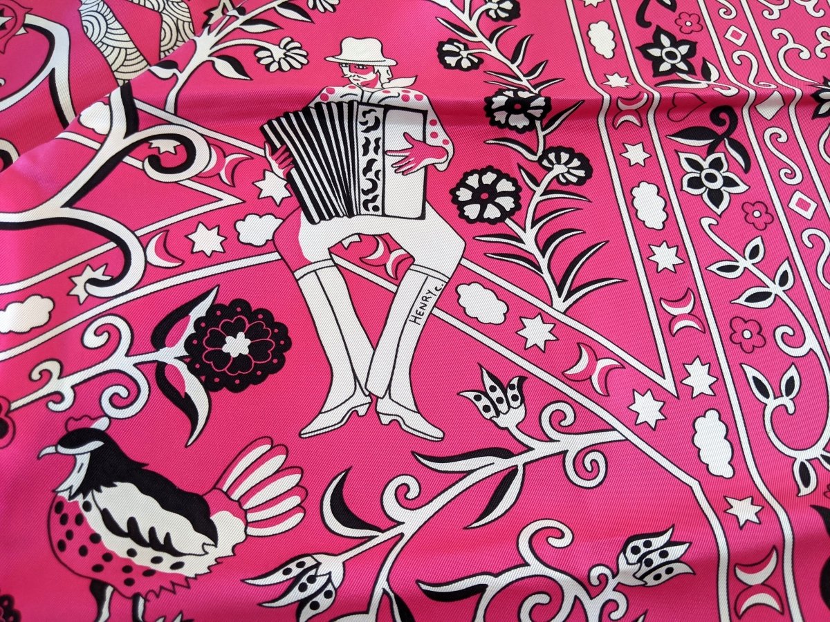 Hermes 2009 Rose Vif/Blanc PEUPLE DU VENT Silk Shawl 140, NIB!