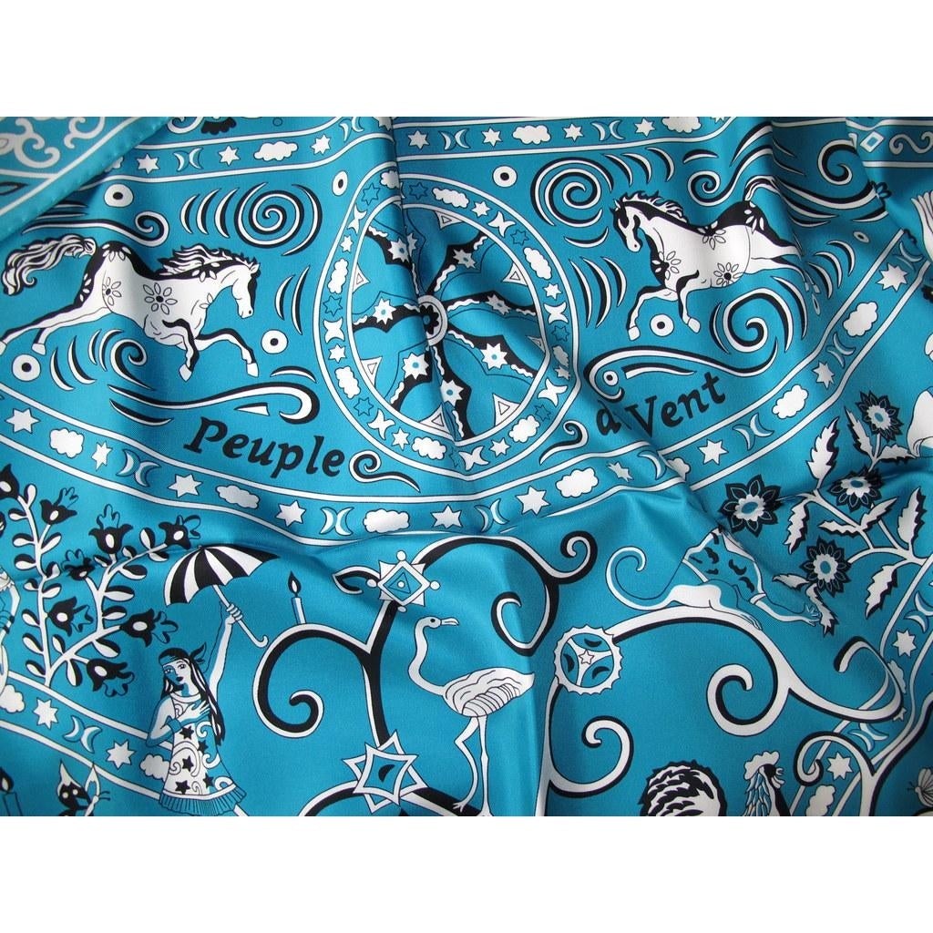Hermes 2009 Turquoise Peuple du Vent Silk Shawl 140, New! - poupishop