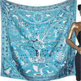 Hermes 2009 Turquoise Peuple du Vent Silk Shawl 140, New! - poupishop