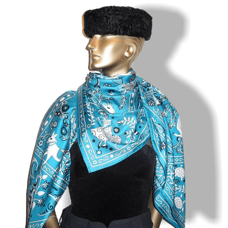 Hermes 2009 Turquoise Peuple du Vent Silk Shawl 140, New! - poupishop