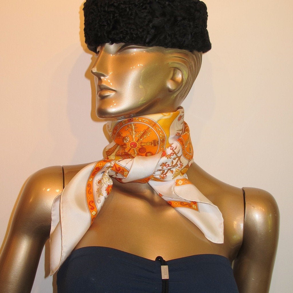 Hermes 2009 White/Orange Peuple du Vent Twill 90cm, New! - poupishop