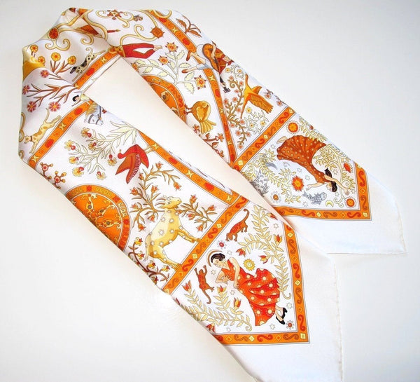 Hermes 2009 White/Orange Peuple du Vent Twill 90cm, New! - poupishop