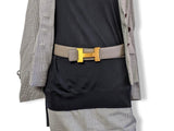 Hermes [201] Noir/Etain Veau Chamonix & Epsom Reversible Belt Strap 42 MM, BNWTIB! - poupishop