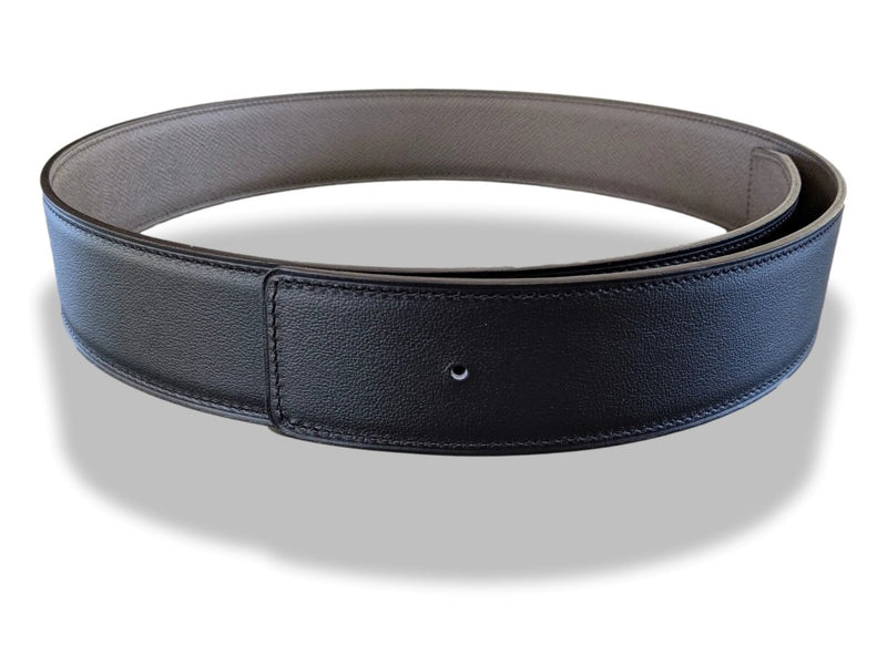 Hermes [201] Noir/Etain Veau Chamonix & Epsom Reversible Belt Strap 42 MM, BNWTIB! - poupishop