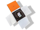 Hermes [201] Noir/Etain Veau Chamonix & Epsom Reversible Belt Strap 42 MM, BNWTIB! - poupishop