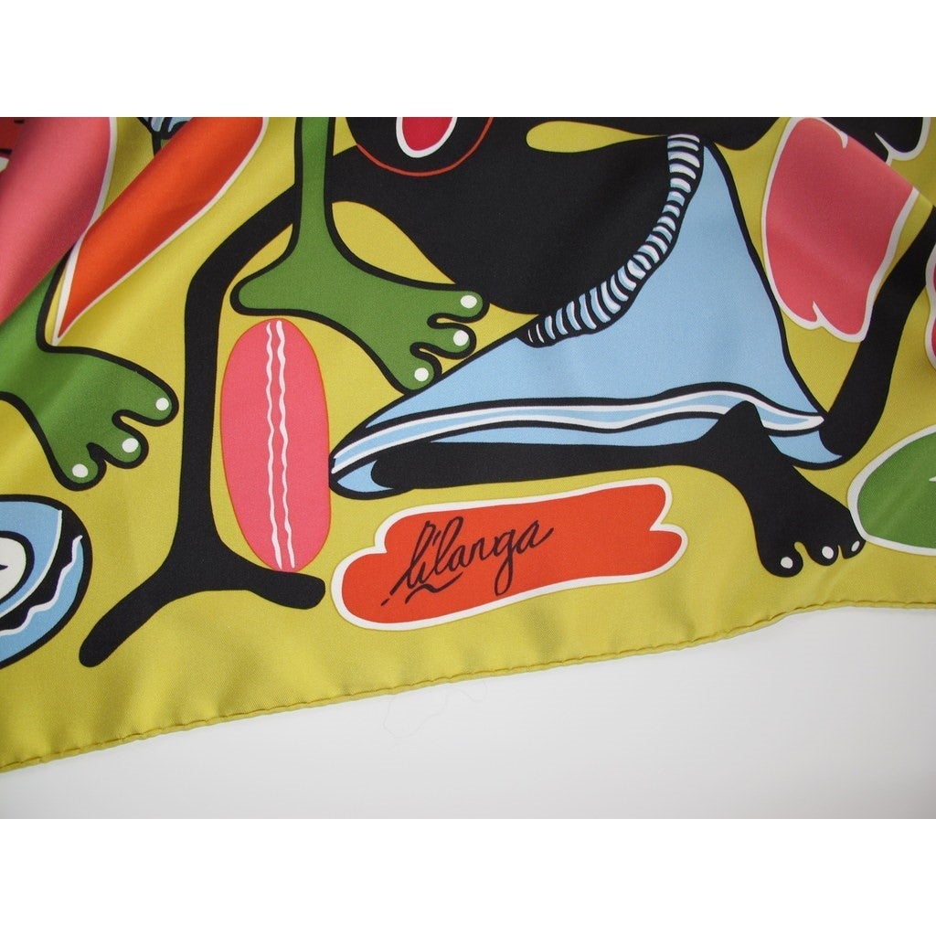 Hermes 2010 Anis/Pink Lilanga Artist Scarf Twill 90cm - poupishop