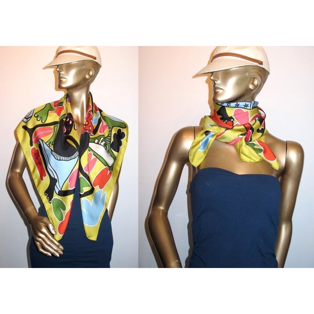 Hermes 2010 Anis/Pink Lilanga Artist Scarf Twill 90cm - poupishop