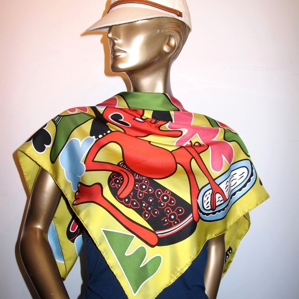 Hermes 2010 Anis/Pink Lilanga Artist Scarf Twill 90cm - poupishop