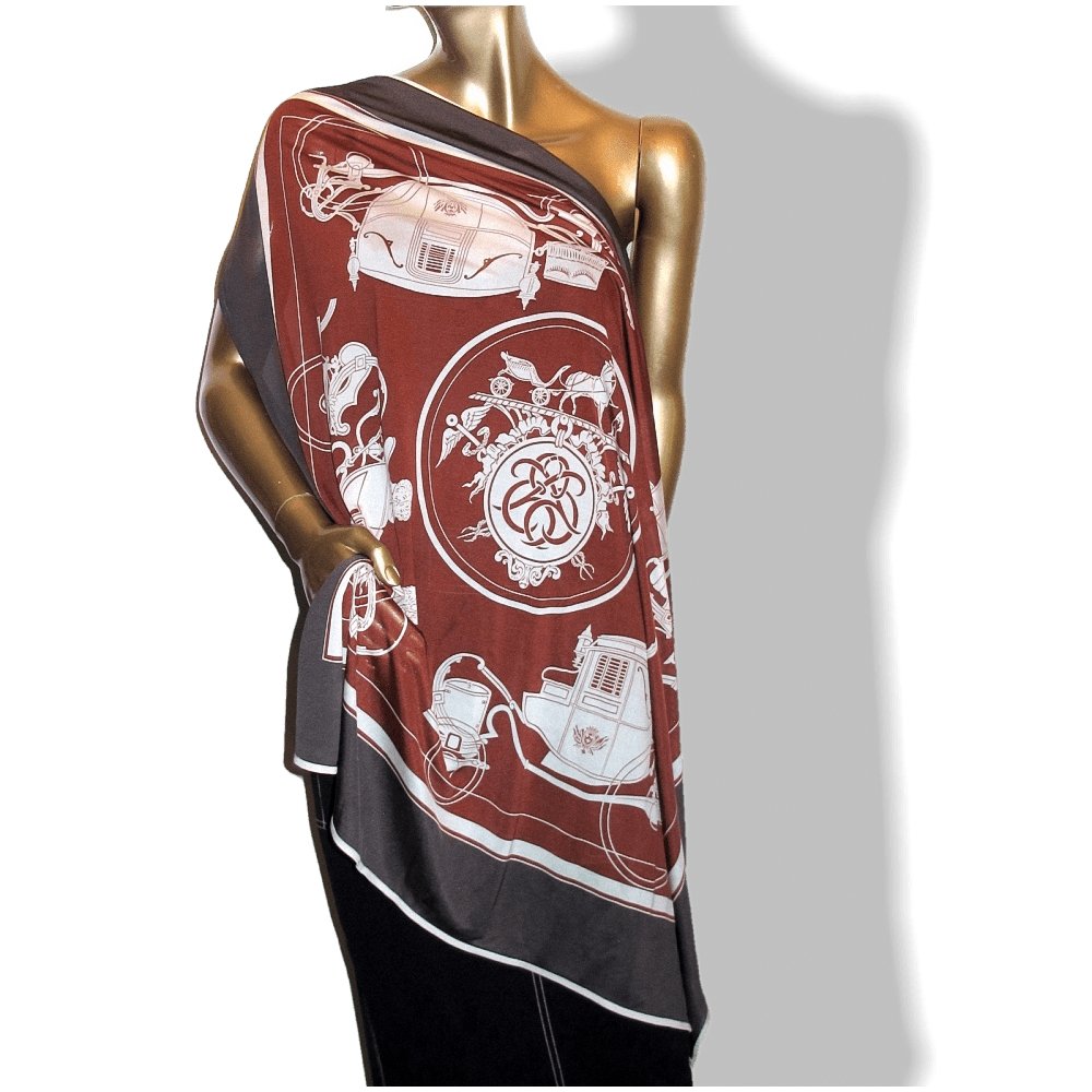 Hermes 2010 Anthracite Chocolat White Ex Libris by Hugo Grygkar Jersey Fluide 90cm, New with flaw! - poupishop