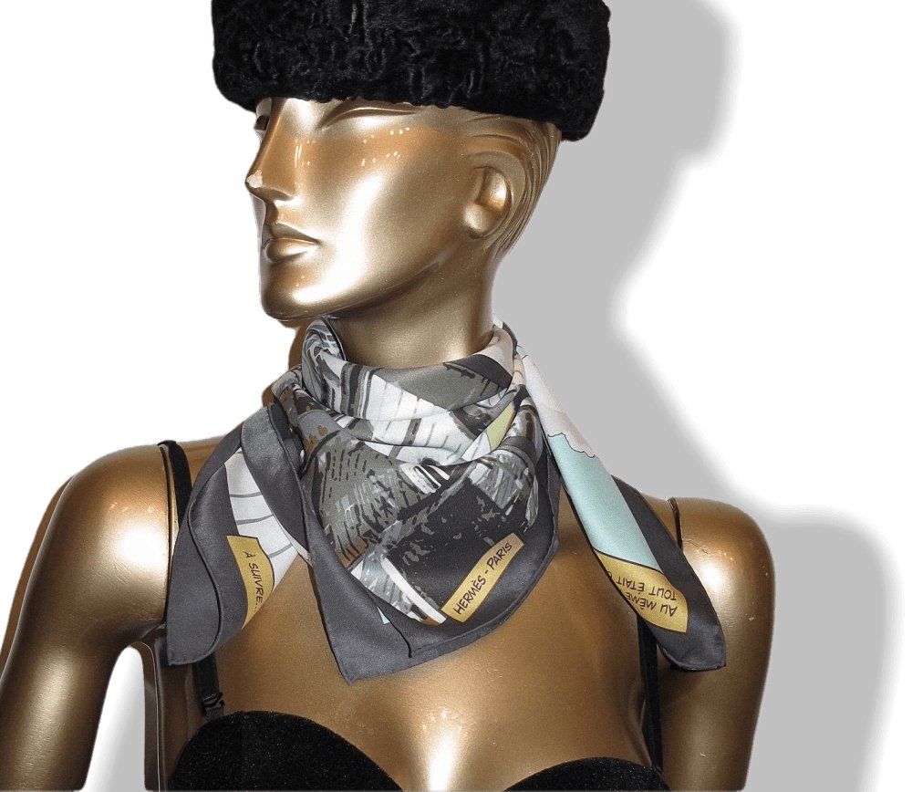 Hermes 2010 Anthracite Turquoise Quand Soudain Vintage Silk 70, NIB! - poupishop
