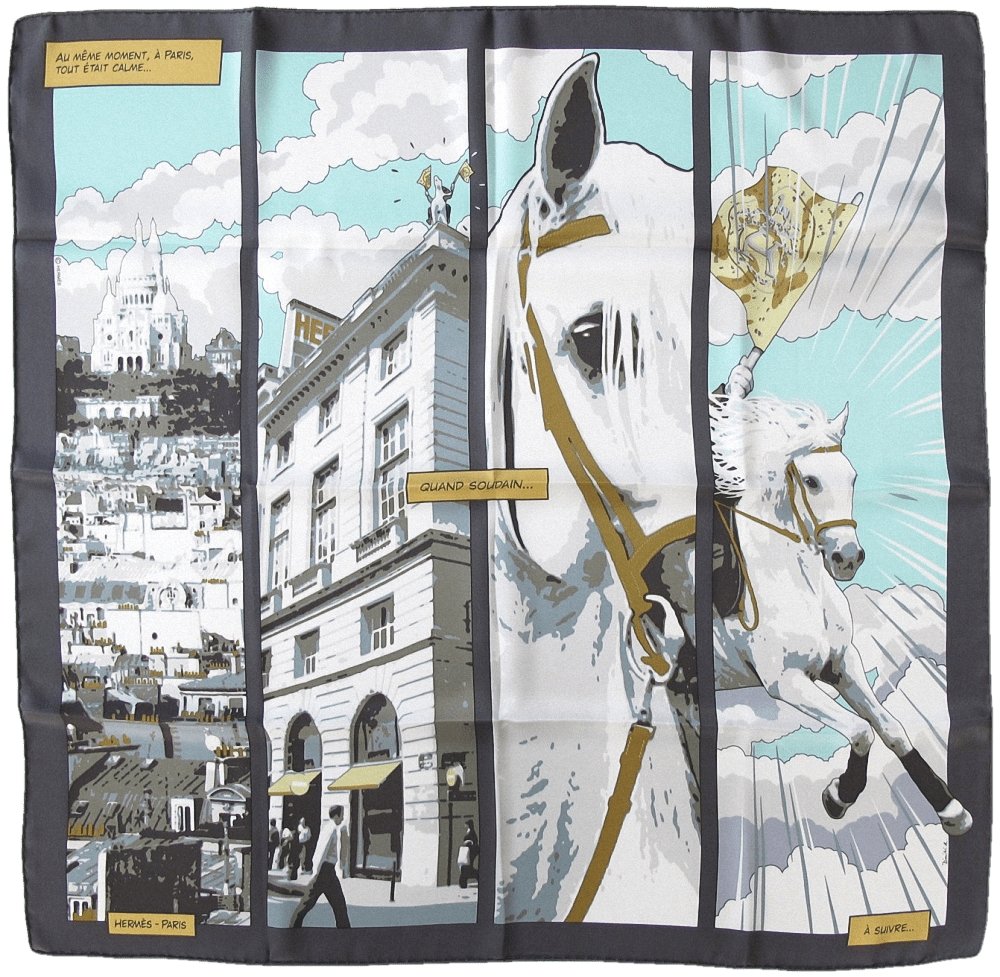 Hermes 2010 Anthracite Turquoise Quand Soudain Vintage Silk 70, NIB! - poupishop