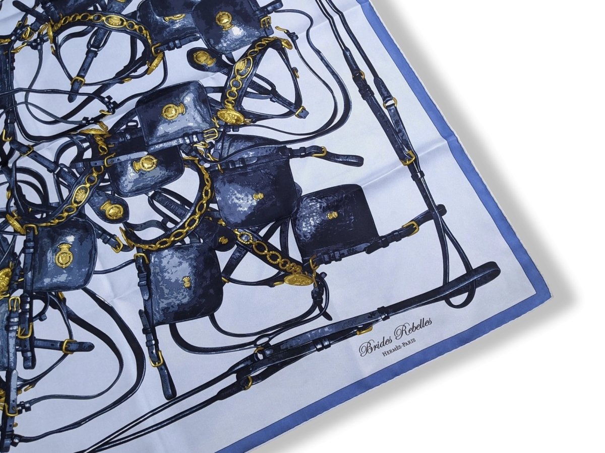 Hermes 2010 Bleu "Brides Rebelles" by Benoit Pïerre Emery Twill Carre 90cm x 90cm cm - poupishop