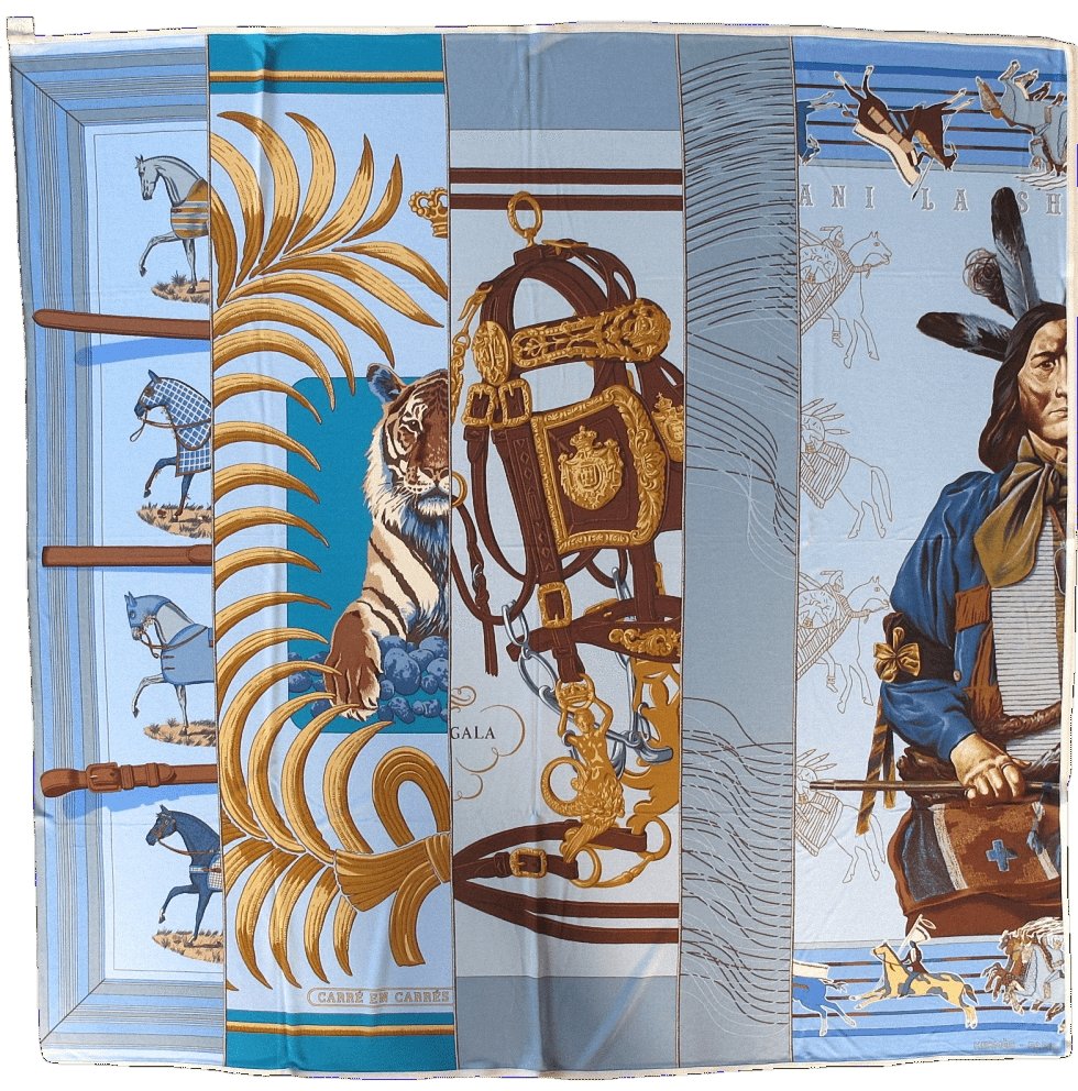 Hermes 2010 Blue Carre en Carres Jersey Fluide 90cm, New! - poupishop