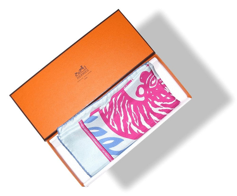 Hermes 2010 Blue Fuchsia Chinese Zodiac Annee du Tigre Gavroche Pocket Scarf 45, NIB! - poupishop