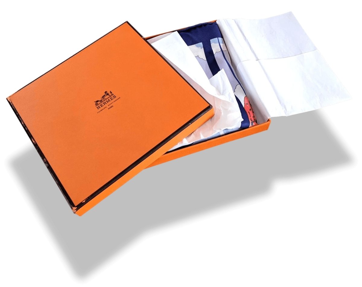 Hermes 2010 Blue QUAND SOUDAIN Vintage Silk 70 cm, Mint in Box! - poupishop