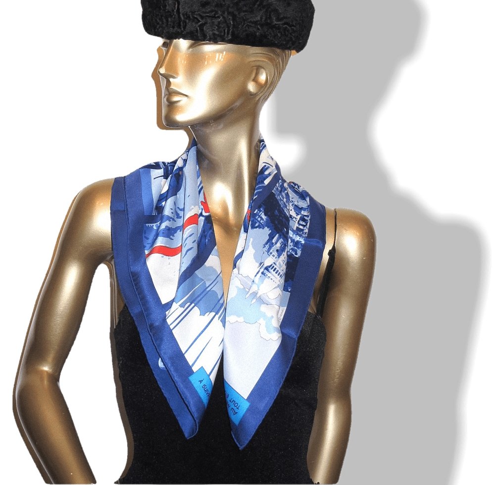Hermes 2010 Blue QUAND SOUDAIN Vintage Silk 70 cm, Mint in Box! - poupishop