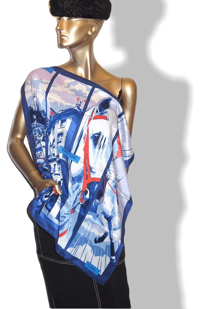 Hermes 2010 Blue QUAND SOUDAIN Vintage Silk 70 cm, Mint in Box! - poupishop