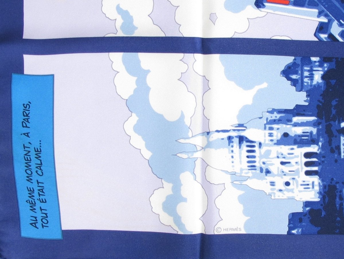 Hermes 2010 Blue QUAND SOUDAIN Vintage Silk 70 cm, Mint in Box! - poupishop