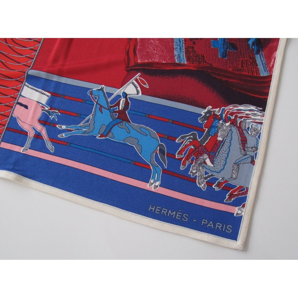 Hermes 2010 Blue Red Carre en Carres Jersey Fluide 90cm, New! - poupishop